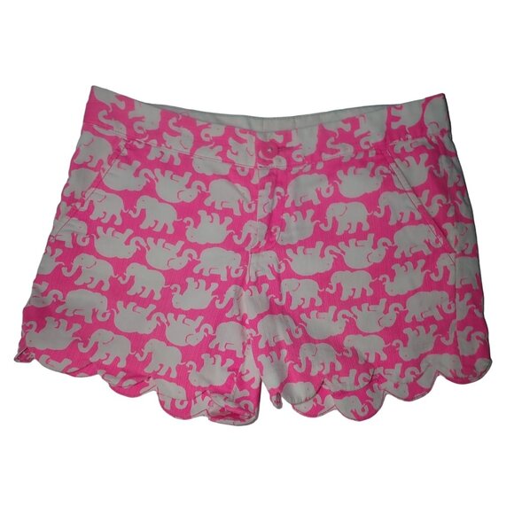 Lilly Pulitzer The Buttercup Short 00 Pink Elephant Scalloped Hem Women's Shorts - Picture 1 of 6